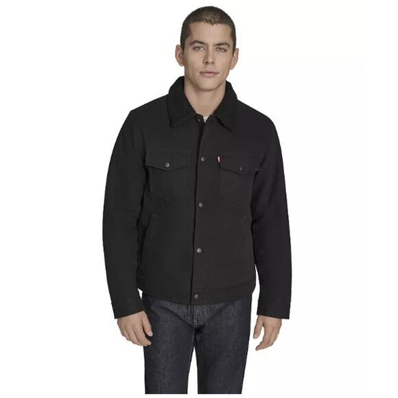Men's Levi's Black Sherpa Lined Trucker Jacket Size XL Black - Picture 1 of 16